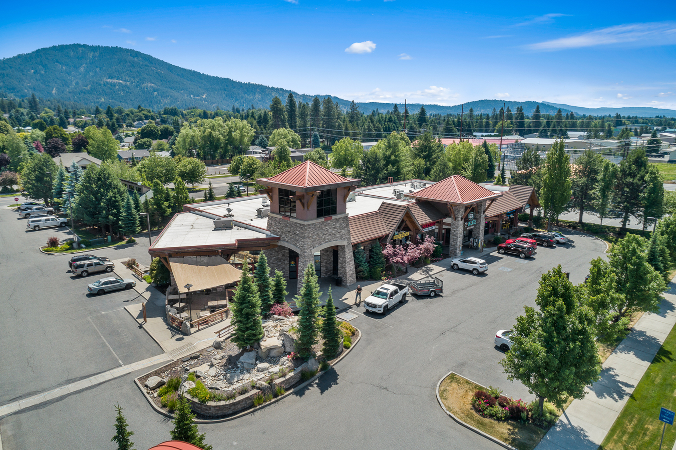 Aerial from front of Hayden Creek Plaza